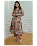 Multicolor Printed Anarkali Kurta Set with Straight Pants