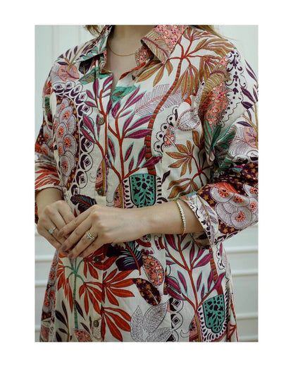 Multicolor Printed Anarkali Kurta Set with Straight Pants